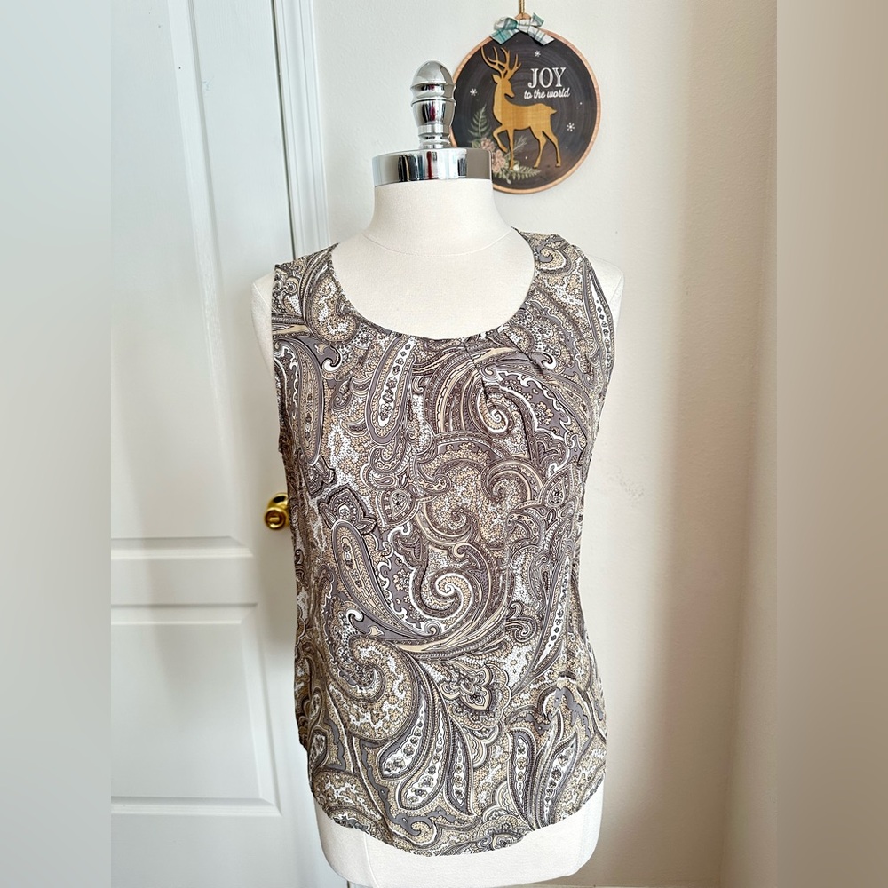 Talbots 100% Silk Paisley Shell Brown and Tan Size 14